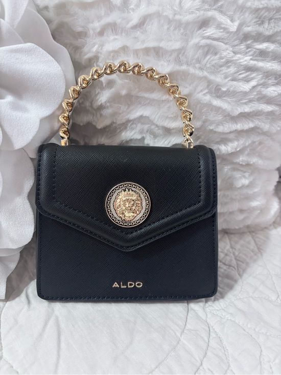 Aldo Handbags - ALDO Black Mini Top Handle Bag Gold Lion Medallion Chain Handle